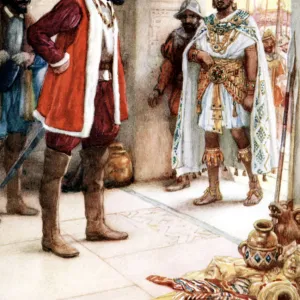 Hernan Cortes meeting the Aztec Emperor Montezuma, 1519