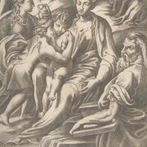 The Holy Family with Mary Magdalene and John the Baptist who embraces Christ, 1543