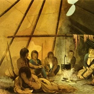 Interior of a Cree Indian Tent, 1820, (1946). Creator: Edward Francis Finden