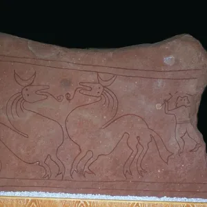 Iron age stela of two horses fighting, 5th century