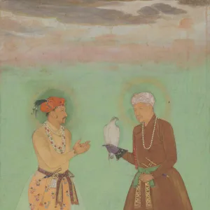 Jahangir and his Father, Akbar, Folio from the Shah Jahan Album, verso: ca