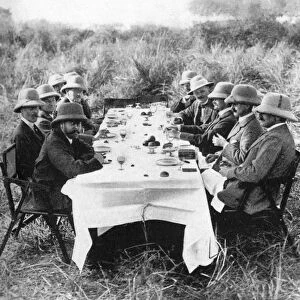 King George V (1865-1936) having lunch after tiger hunting in Nepal, 1911 (1936)