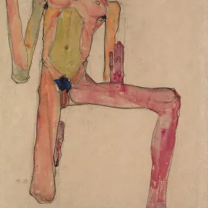 Kneeling Nude with Raised Hands (Self-Portrait)