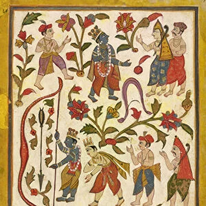Krishna and the Bow, folio 24 from the "Tula Ram"Bhagavata Purana, ca. 1720
