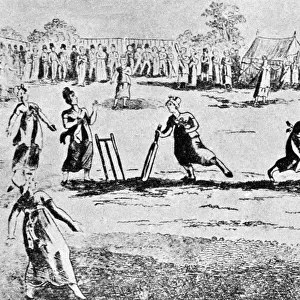 A ladies cricket match, Newington Green, Islington, London, 1811 (1912)