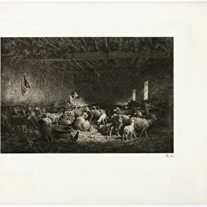 The Large Sheepcot (horizontal plate), 1859. Creator: Charles Emile Jacque