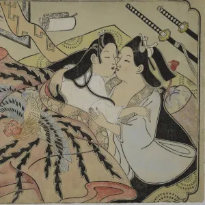 Lovers under a quilt with phoenix design, 1680s