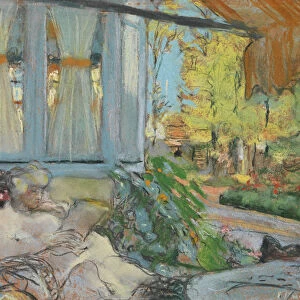 Madame Hessel reading on Cezannes enclosed terrace