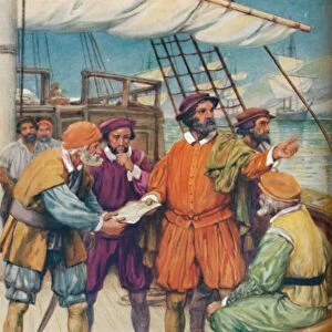 Magellan Consults with his Navigators, c1925. Artist: Arthur Percy Dixon