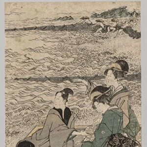 Man and Two Women at the Sea Shore, 1769-1825. Creator: Utagawa Toyokuni (Japanese, 1769-1825)
