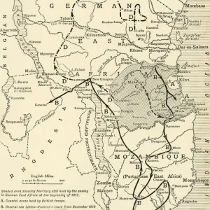 Map illustrating the Closing Phases of the East African Campaign, 1917-18, (c1920)