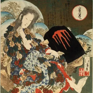 Yama-uba Print, a woodblock depiction of an old woman and Kintaro Yama-uba Print, a woodblock depiction of an old woman and Kintaro