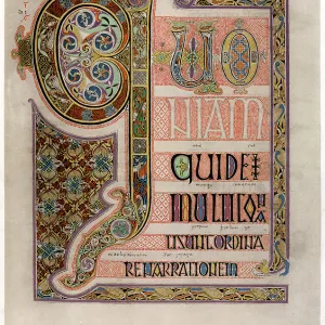 Page of illuminated text from the Gospel of St Luke, c700