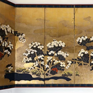 Pair of screens with 6 panels with gold background, Edo period, Japanese, 1600-1867