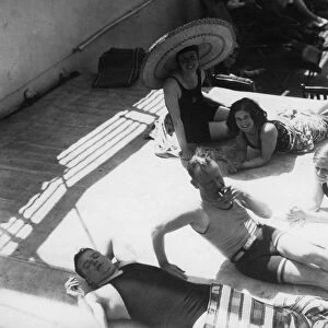 Passengers sunbathing on board a cruise ship, c1920s-c1930s(?)