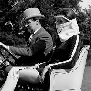 Patrick Macnee & Diana Rigg in 1905 Vauxhall filming the Avengers at Beaulieu 1966