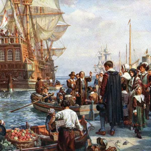 Pilgrim Fathers boarding the Mayflower