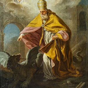 Pope Sylvester I slaying a dragon, 18th century
