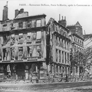 Postcard showing damage to Deffieux Restaurant, Porte St. -Martin, after the 1871 Paris Commune