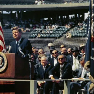 President Kennedy makes his We choose to go to the Moon speech, Rice University, 1962