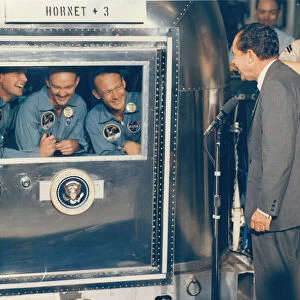 [President Richard M. Nixon Welcomes the Apollo 11 Astronauts Aboard Recovery Ship USS