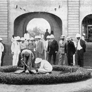 The Prince of Wales planting a tree at the Kumasi Church College, Ghana, 1926