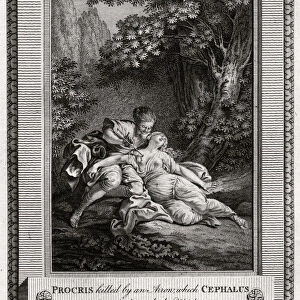 Procris Killed by an arrow which Cephalus darted through the thicket, 1775. Artist: W Walker