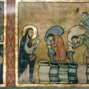 Detail from a Psalter, Christ turns water to wine, c1140