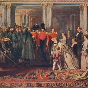Queen Victoria presenting medals to the Guards after the Crimean War, 1856 (1906). Artist: W Bunney