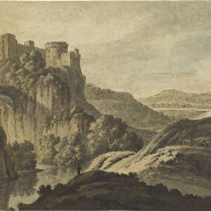 A River Landscape With a Castle On An Escarpment, 1780. Artist: Adam, Robert (1728-1792)