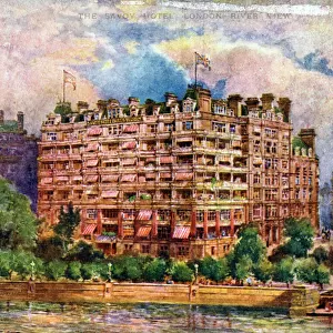 The Savoy Hotel as seen from the River Thames, London, 1905. Artist: William Harold Oakley