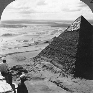 The Second Pyramid, showing part of the original covering, Egypt, 1905. yramid, Egypt, c1900. Artist: Underwood & Underwood