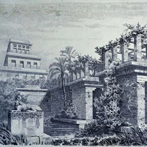 The seven wonders of the world, hanging gardens on terraces in the palace of Nebuchadnezzar