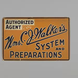 Sign for authorized agent of Mme. C. J. Walker s, ca. 1930. Creator: Unknown