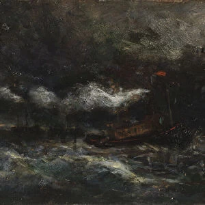 Squall, Brenton Light (boat in storm, lighthouse in background), n. d