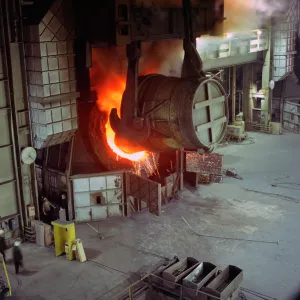 A steel pour at Newton Chambers, Chapeltown, Sheffield, South Yorkshire, 1971. Artist