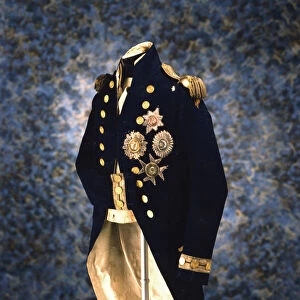 The uniform Admiral Lord Nelson wore when he was killed at the Battle of Trafalgar, 1805