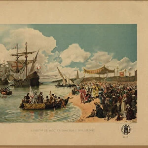 Vasco da Gamas arrival in India, c. 1900. Artist: Gameiro, Alfredo Roque (1864-1935)