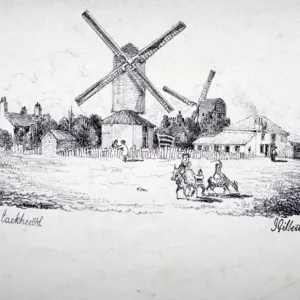 View of Blackheath, showing windmills and buildings, Greenwich, London, 1832. Artist