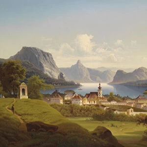 View of Gmunden with Schloss Ort in the Background, 1870. Artist: Jankowski, Johann Wilhelm (1825-1870)