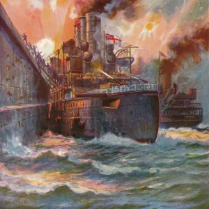 The Vindictive at Zeebrugge, 1918 (1919). Artist: Charles John De Lacy