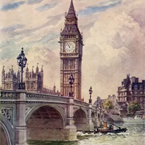 Westminster Bridge and Big Ben, c1948. Creator: Unknown