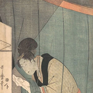 Woman Reading a Letter under a Mosquito Net, ca. 1798. Creator: Kitagawa Utamaro