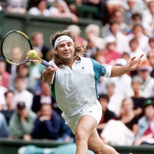 Andre Agassi in action at Wimbledon