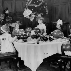 Christmas Dinner Print 1925: Children Enjoying Christmas Dinner Print 1925: Children Enjoying