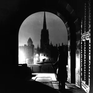 Edinburgh Castle sentry by moonlight