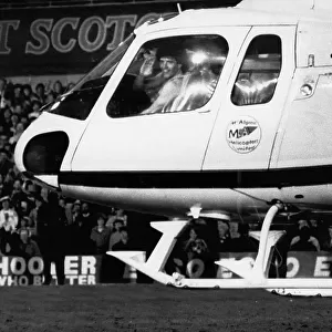 Newcastle's Kevin Keegan lifts off in a helicopter as he gives a final wave to the fans at St. James Park