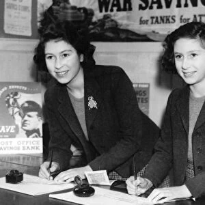 Princess Elizabeth and Princess Margaret Rose at a country post office 1943