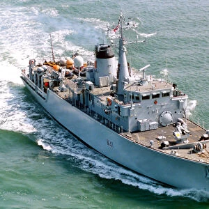 HMS Quorn is pictured as she departs from Portsmouth