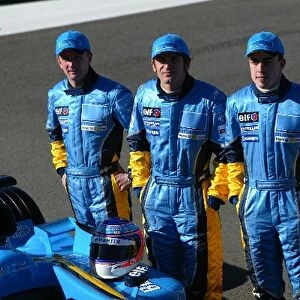 Formula One Launch: Allan McNish Renault Test Driver, Jarno Trulli, Fernando Alonso and Franck Montagny Renault Test Driver